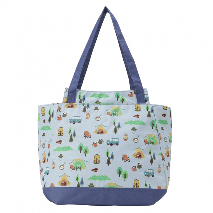 保冷バッグ トートバッグ 4WJ3 [mama fiore マーマフィオーレ] Picoteeシリーズ ピコティ 保温保冷 OUTDOOR柄 大容量 レジャー キャンプ レディース ブルー