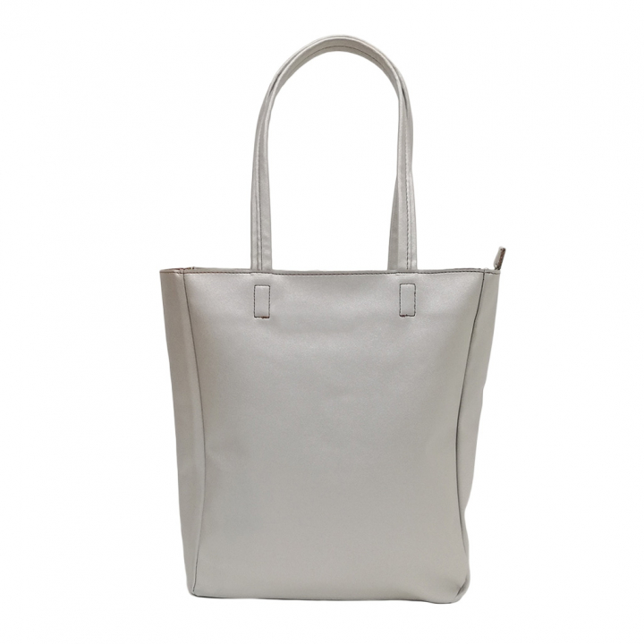 [O.F.S オーエフエス] A4対応 ファスナー付 シンプル トートバッグ | 合皮 マチあり 無地 肩掛け 通勤 通学 男女兼用 サブバッグ 銀 シルバー 4T08