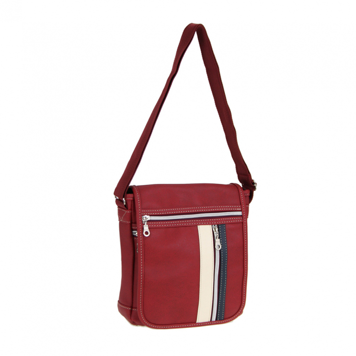 [CUBIC CORE キュービックコア] 縦型 フラップ ショルダーバッグ 合皮 軽量 ファスナー メンズ  赤　レッド 1870