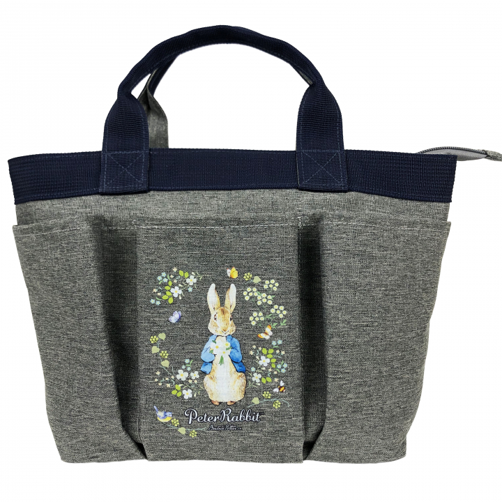 スリーポケット ランチバッグ [PETER RABBIT(TM) ピータ―ラビット(TM)] 多収納 トートバッグ  バイカラー ウサギ柄 小花柄 ガーデン 舟型トート サブバッグ ファスナー付トート お弁当かばん レディース グレー0652