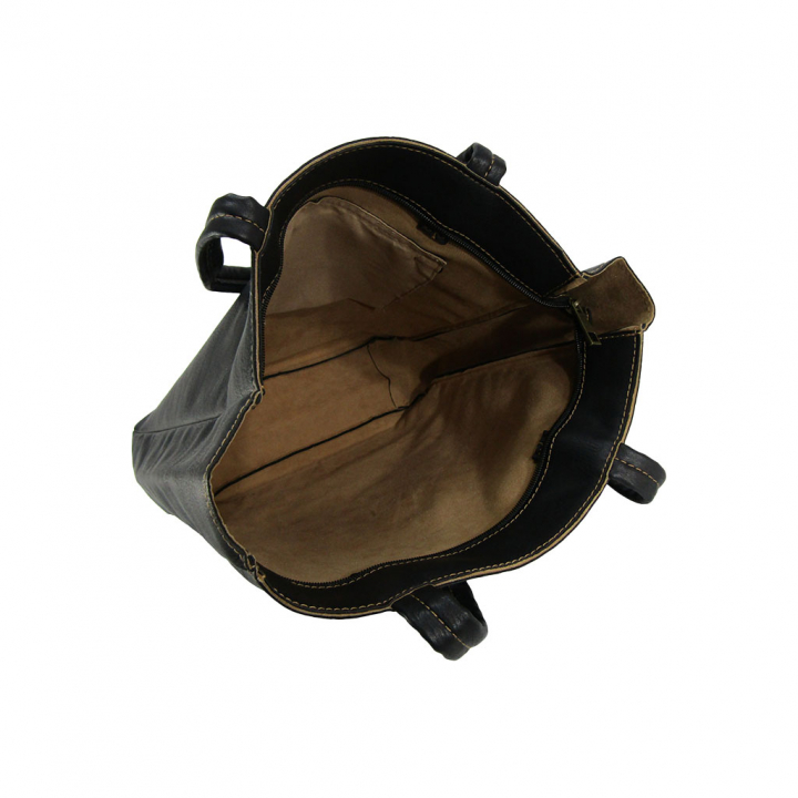 [O.F.S オーエフエス] A4対応 ファスナー付 シンプル トートバッグ | 合皮 マチあり 無地 肩掛け 通勤 通学 男女兼用 サブバッグ 黒 ブラック 4T08