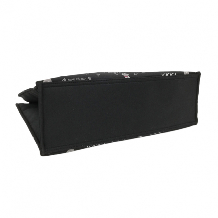 [nekoningen ネコ人間] 猫好き必見♪ 横型 手提げバッグ | かわいい 猫柄 軽量 手提げ トートバッグ A4対応 黒 ブラック 4M35