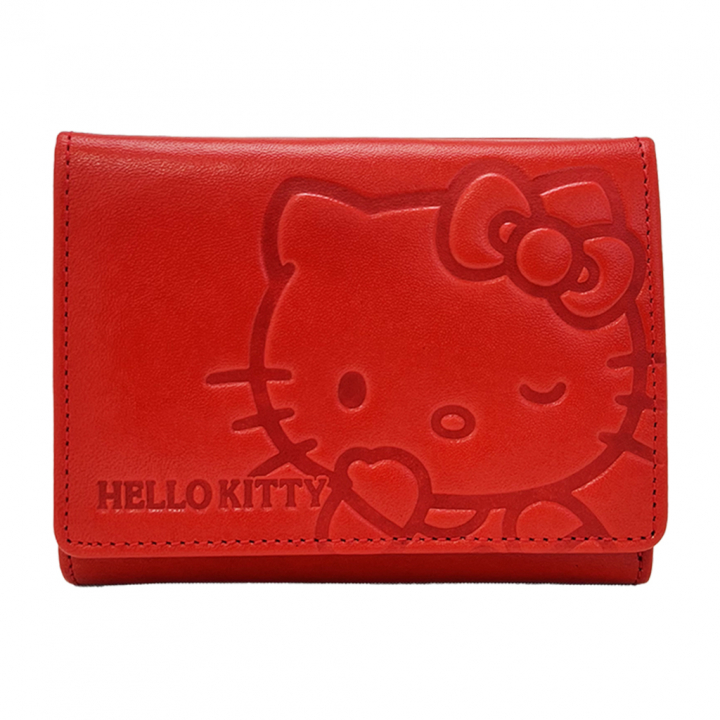  [HELLO KITTY ハローキティ] 本革 二つ折り財布| シンプル レザー 財布 レディース コンパクト ウォレット 赤 レッド 9H76
