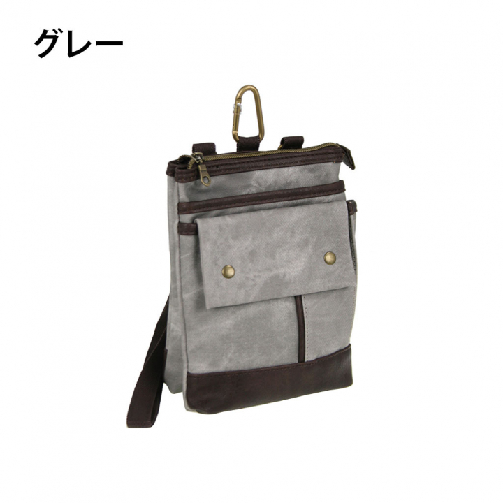 [CUBIC CORE キュービックコア] デニム風 フェイクレザー シザーバッグ | ショルダーバッグ 2way カラビナ付 灰色 グレー 1854