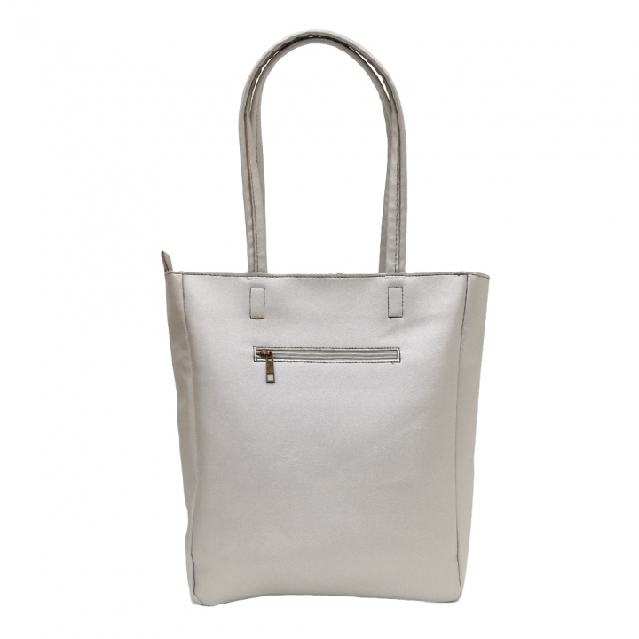 [O.F.S オーエフエス] A4対応 ファスナー付 シンプル トートバッグ | 合皮 マチあり 無地 肩掛け 通勤 通学 男女兼用 サブバッグ 銀 シルバー 4T08