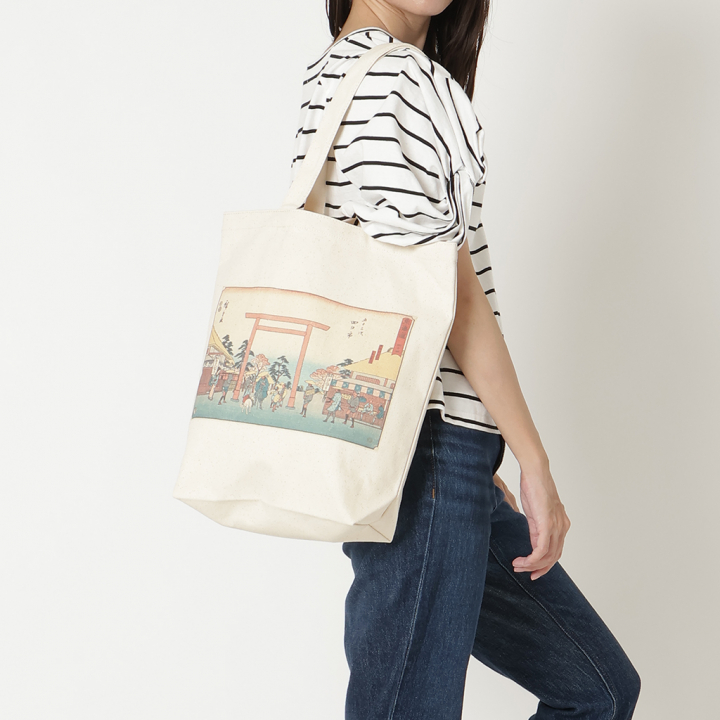 トートバッグ 9084 [Palette Pop パレットポップ] 浮世絵 錦絵 和風 名画 葛飾北斎 歌川広重 東洲斎写楽 一楽亭栄水 喜多川歌麿 楊洲周延 A4 帆布 男女兼用 メンズ レディース エコバッグ 買い物バッグ H 東海道四日市日永村追分参宮道