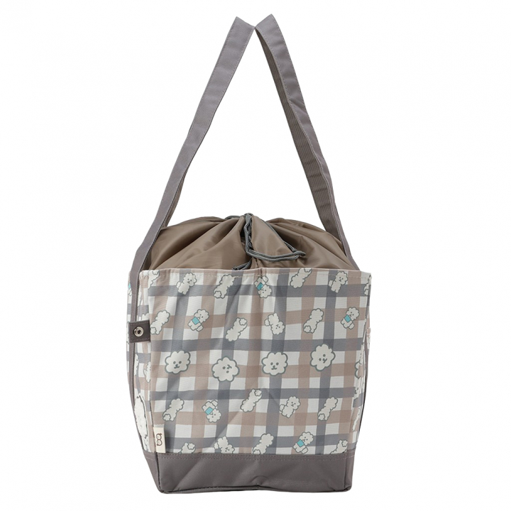 保温保冷 レジかごバッグ 4WH9 [mama fiore マーマフィオーレ] Picoteeシリーズ ピコティ 保温保冷 もふもふ犬 チェック レジカゴバッグ トートバッグ 買物 レディース ブラウン