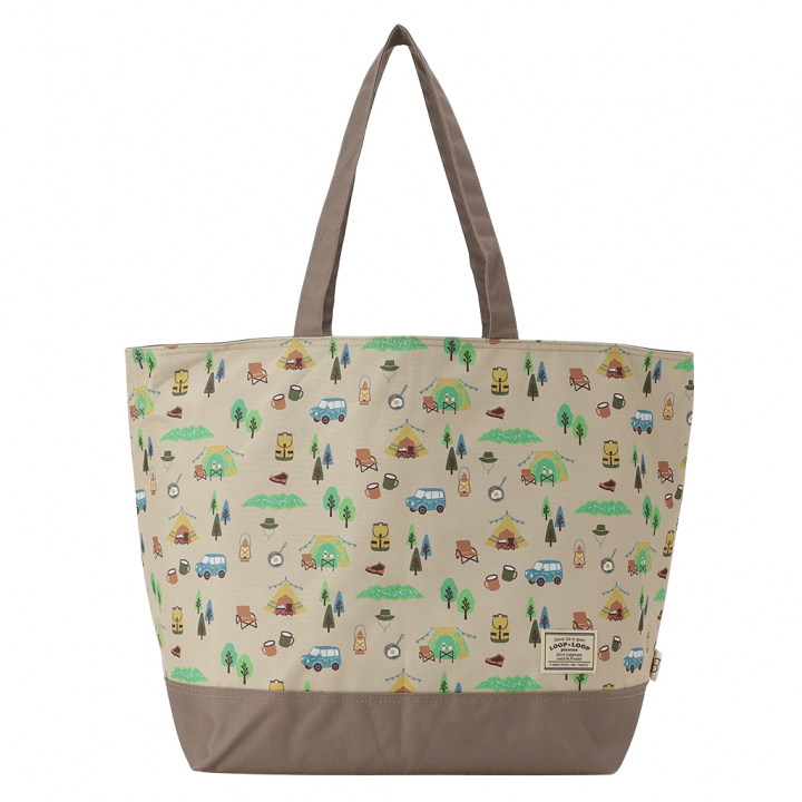 保冷バッグ トートバッグ 4WJ2 [mama fiore マーマフィオーレ] Picoteeシリーズ ピコティ 保温保冷 OUTDOOR柄 大容量 レジャー キャンプ レディース ベージュ