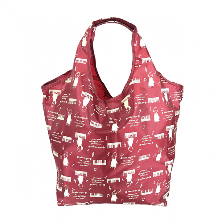 [nekoningen ネコ人間] 猫好き必見♪ コンパクト収納 エコバッグ | 猫柄 軽量 マルシェバッグ くり手 かわいい  大きめ 赤 レッド 4R46