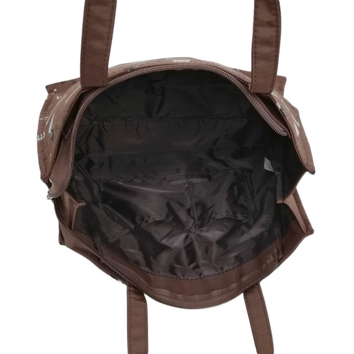 [nekoningen ネコ人間] 猫好き必見♪ 横型 手提げバッグ | かわいい 猫柄 軽量 手提げ トートバッグ A4対応 茶 ブラウン 4M35