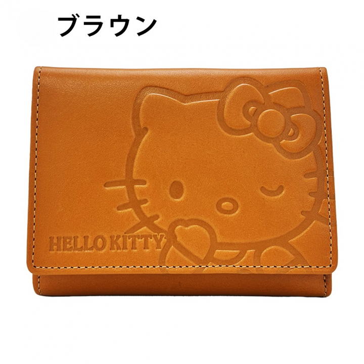  [HELLO KITTY ハローキティ] 本革 二つ折り財布| シンプル レザー 財布 レディース コンパクト ウォレット 黒 ブラック 9H76