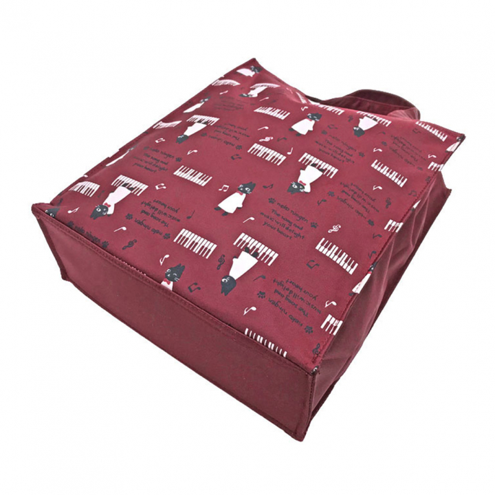 [nekoningen ネコ人間] 猫好き必見♪ 縦型 手提げバッグ | かわいい 猫柄 軽量 手提げ トートバッグ A4対応 赤系 ダークレッド 4M34