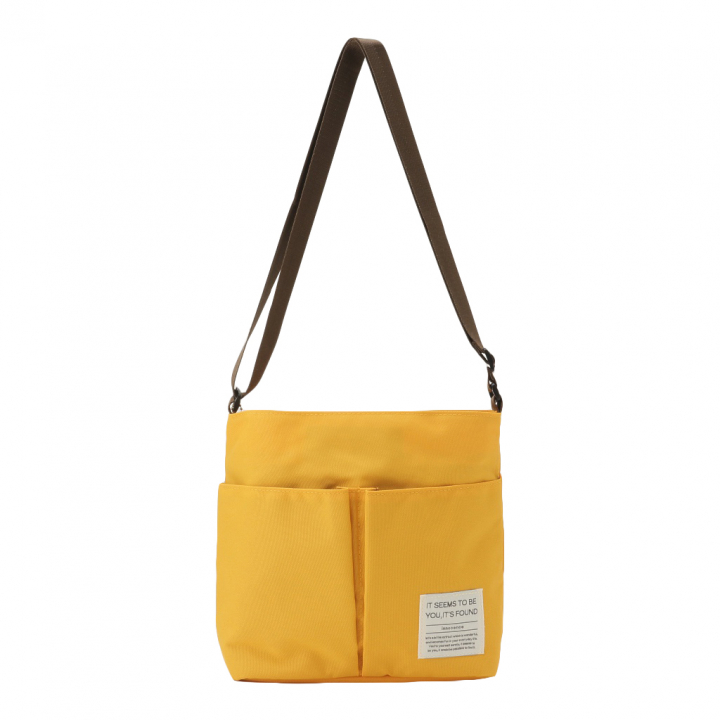 [ONE MILEシリーズ] ポーチ付き♪ 縦型 ショルダーバッグ | 軽量 ポケット充実 ファスナー開閉 男女兼用 シンプル 黄色 イエロー 4X48