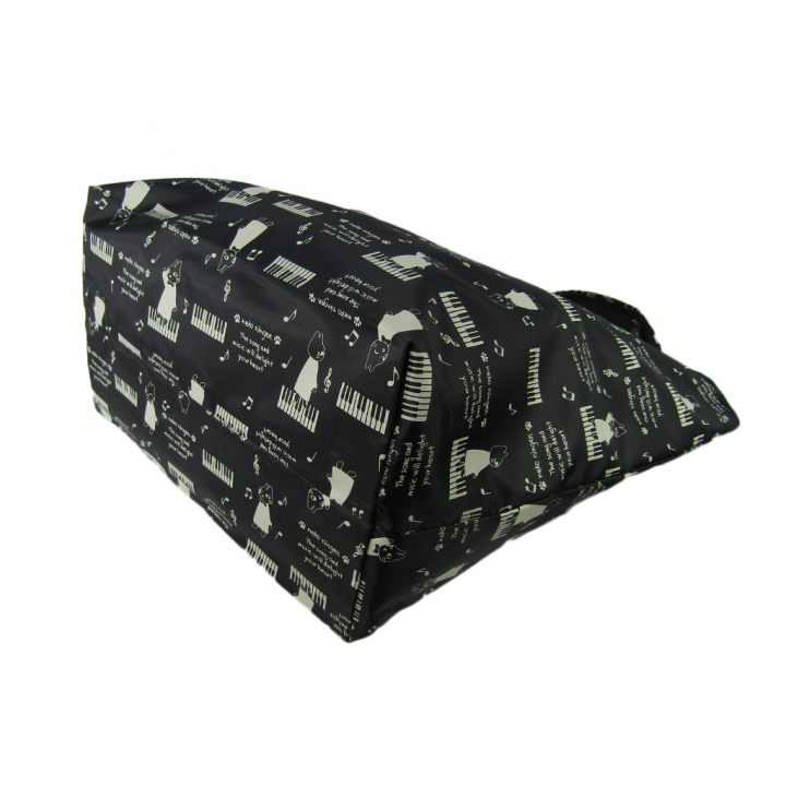 [nekoningen ネコ人間] 猫好き必見♪ コンパクト収納 エコバッグ | 猫柄 軽量 マルシェバッグ くり手 かわいい  大きめ 黒 ブラック 4R46