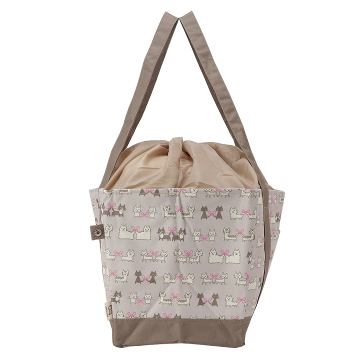 レジかごバッグ 4WG9 [mama fiore マーマフィオーレ] Picoteeシリーズ ピコティ 保温保冷 ねこ柄 ネコ柄 コンパクトレジカゴバッグ トートバッグ 買物 レディース ベージュ