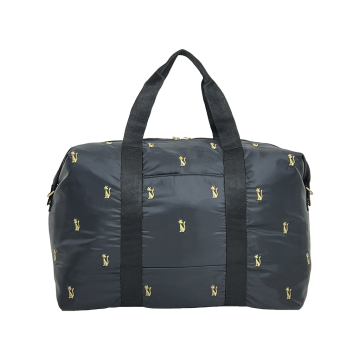 [Sofia Valentino ソフィアバレンチノ] 猫刺繍 2WAY ボストンバッグ | 軽量 大容量 ショルダーベルト 耳折れ トートバッグ かわいい ネコ ねこ ブラック 4998