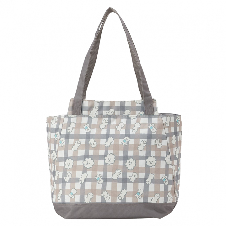 保冷バッグ トートバッグ 4WH8 [mama fiore マーマフィオーレ] Picoteeシリーズ ピコティ 保温保冷 もふもふ 犬 チェック柄 大容量 レジャー レディース ブラウン