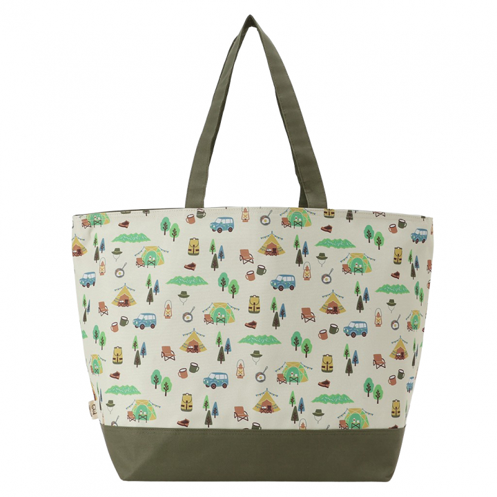 保冷バッグ トートバッグ 4WJ2 [mama fiore マーマフィオーレ] Picoteeシリーズ ピコティ 保温保冷 OUTDOOR柄 大容量 レジャー キャンプ レディース カーキ