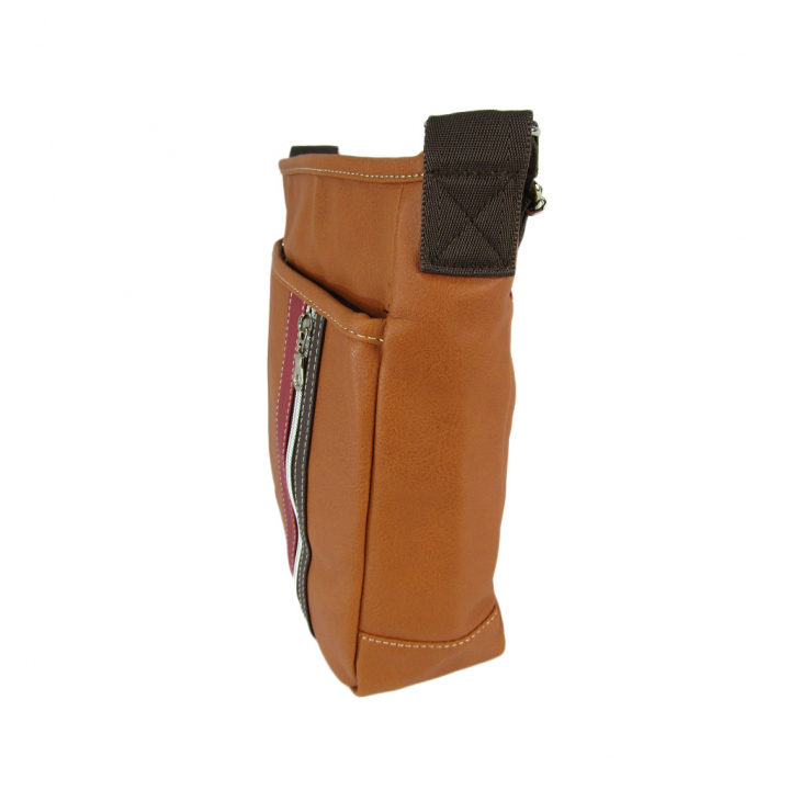 [CUBIC CORE キュービックコア]  ラインショルダーバッグ 合皮 かっこいい メンズ 男女兼用 アンティーク 茶　ブラウン 1871