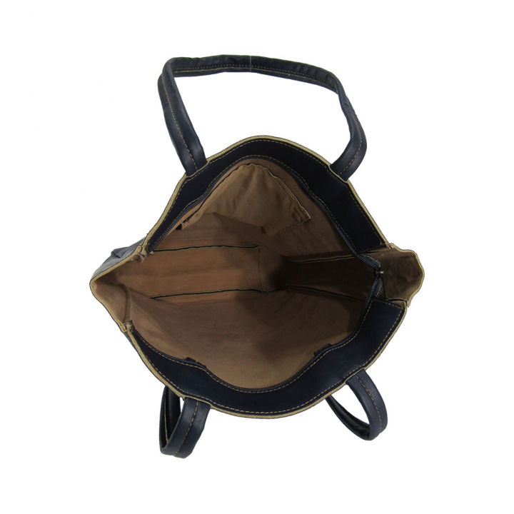 [O.F.S オーエフエス] A4対応 ファスナー付 シンプル トートバッグ | 合皮 マチあり 無地 肩掛け 通勤 通学 男女兼用 サブバッグ 紺 ネイビー 4T08