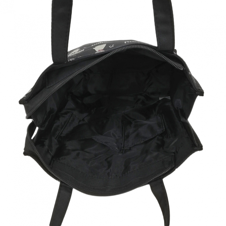 [nekoningen ネコ人間] 猫好き必見♪ 縦型 手提げバッグ | かわいい 猫柄 軽量 手提げ トートバッグ A4対応 黒 ブラック 4M34