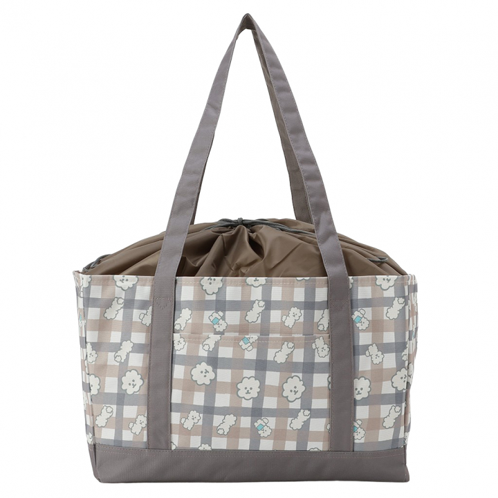 保温保冷 レジかごバッグ 4WH9 [mama fiore マーマフィオーレ] Picoteeシリーズ ピコティ 保温保冷 もふもふ犬 チェック レジカゴバッグ トートバッグ 買物 レディース ブラウン