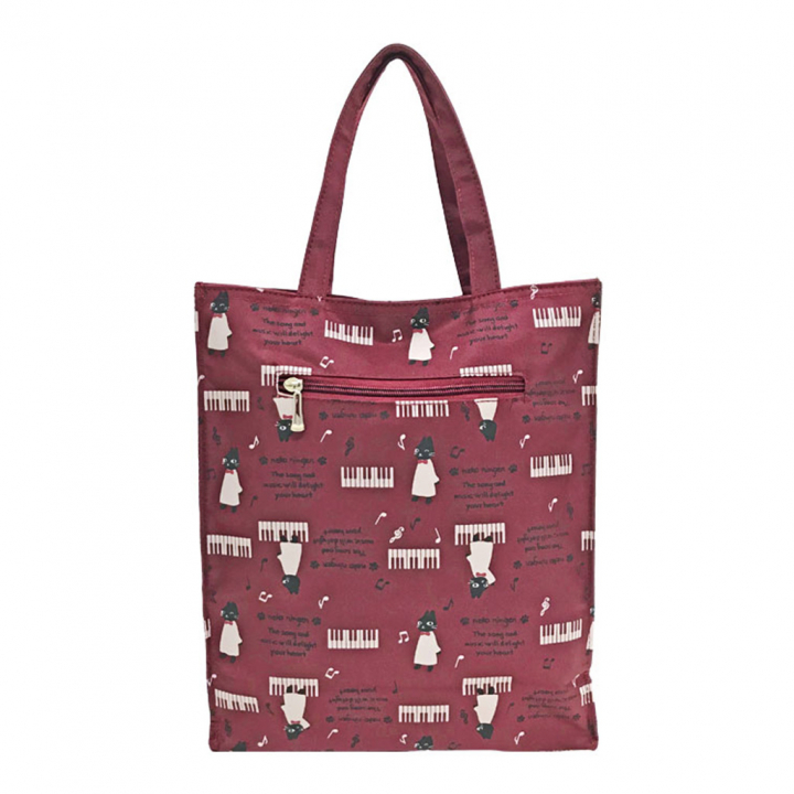 [nekoningen ネコ人間] 猫好き必見♪ 縦型 手提げバッグ | かわいい 猫柄 軽量 手提げ トートバッグ A4対応 赤系 ダークレッド 4M34